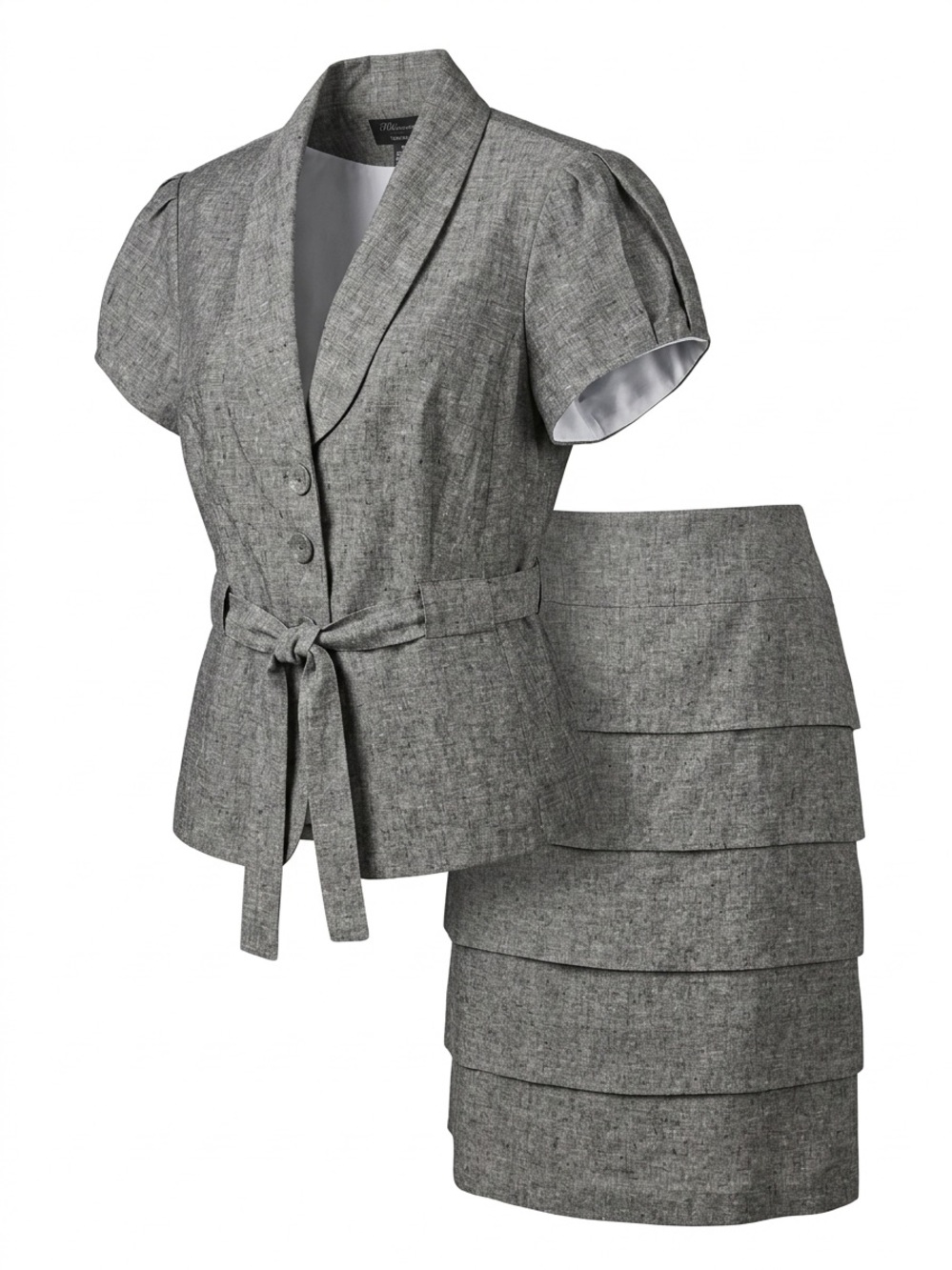 Larry Levine Gray Tweed Tiered Skirt Set